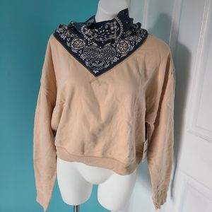 Free People Tan Sweatshirt with Bandana Neckline
